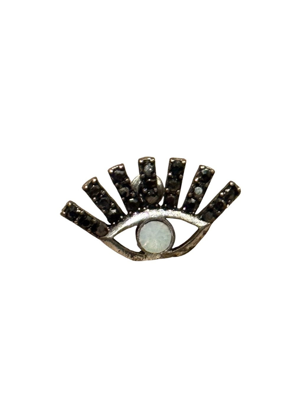 Evil Eye Opal Gemstone Iris Studded Lashes Silver Stud Earrings - Picture 3 of 3